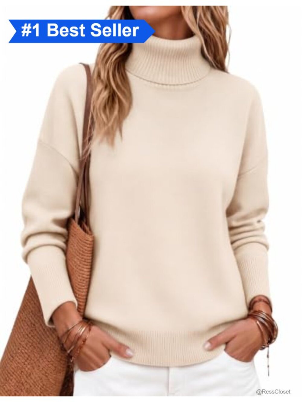 Chunky Knit Turtleneck Oversized Pullover Sweater High Low Hem